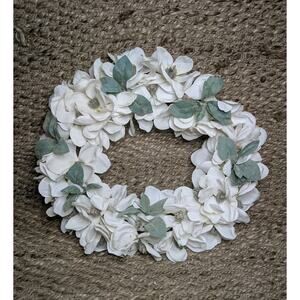 White Floral Spring Wreath Green Leaves Easter Holiday 26" Front Door Porch